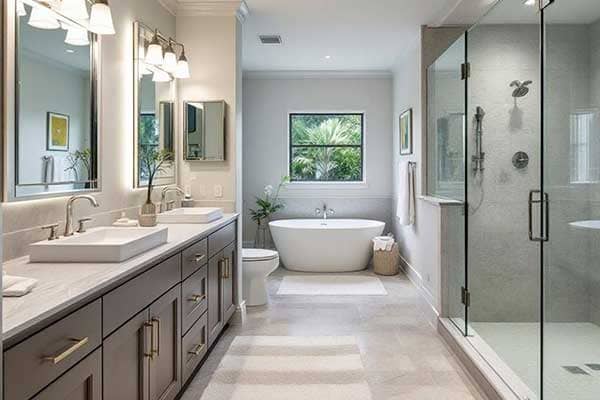 Agoura Hills bathroom contractors installing custom tile work in a walk-in shower