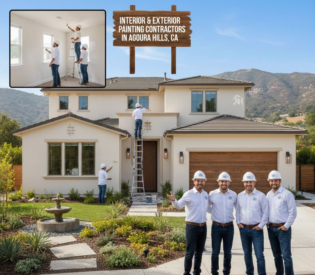 Agoura Hills painting contractors working on an exterior house painting project