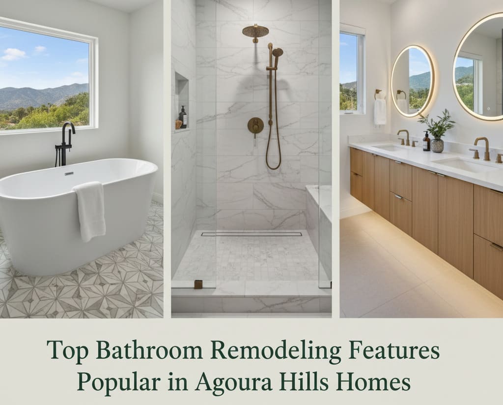 Luxury bathroom remodel in Agoura Hills featuring walk-in shower and freestanding tub